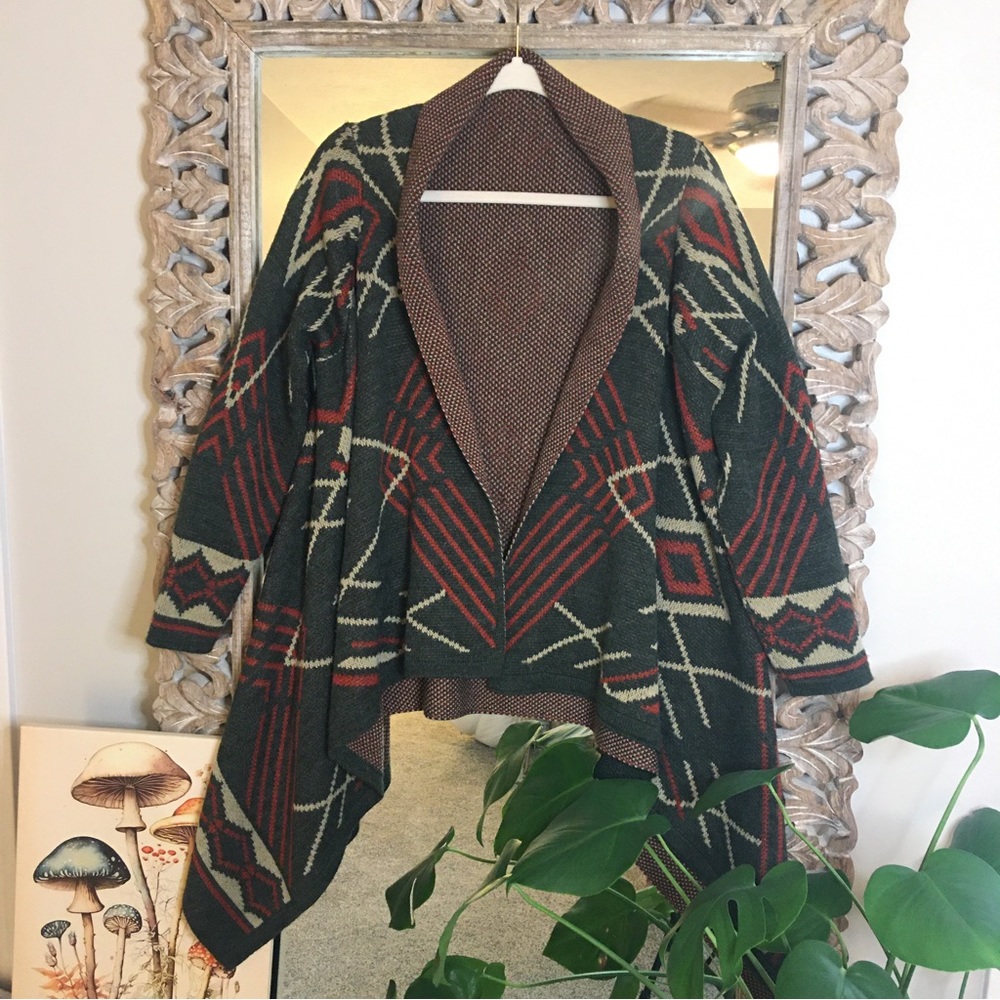 Doré Women’s Boho Sweater Poncho Aztec Cardigan